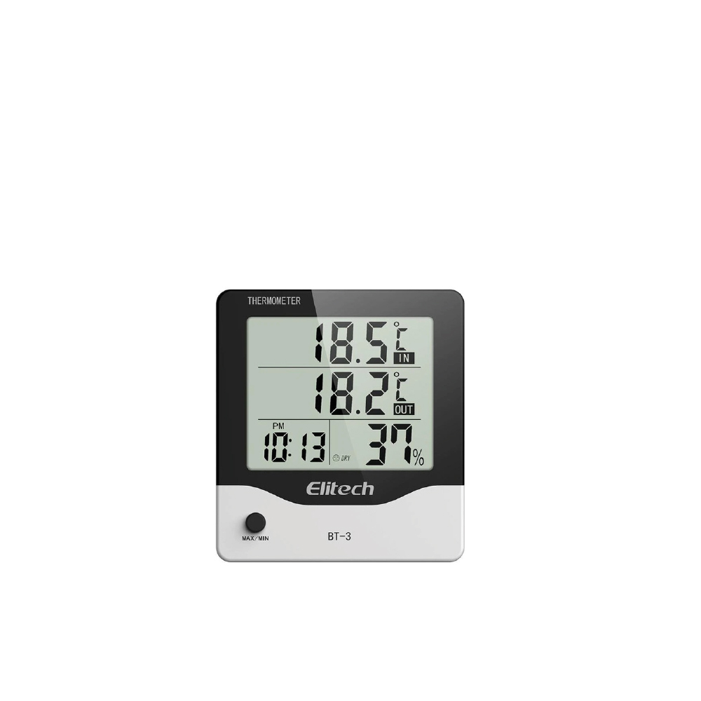 Elitech BT-3 LCD Indoor/Outdoor Digital Hygrometer Thermometer Humidity Monitor Room Temperature and Humidity Monitor with Clock and Min/Max Value